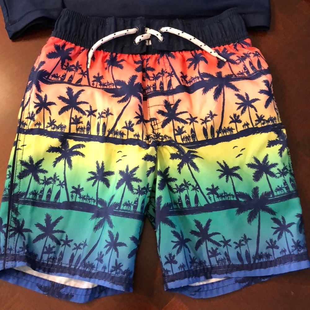 Boys Oshkosh swim trunks & long sleeve rash guard